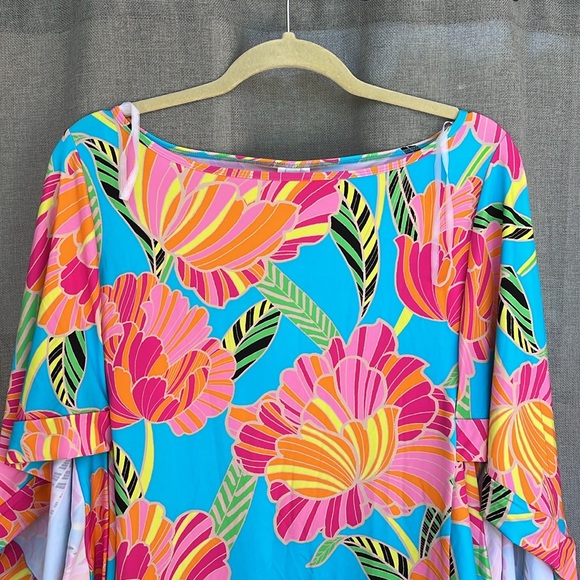 TRINA TURK POPPY KIMONO SWIM TUNIC DRESS blue pink size M ( S  runs small) - Picture 14 of 16